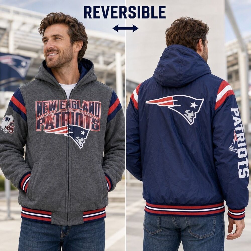 REVERSIBLE New England Patriots NFL Football Hooded Jacket Mens Large